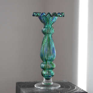 欣可家居欧式中古烛台玻璃花瓶高级感桌面装饰摆件小号轻奢花器