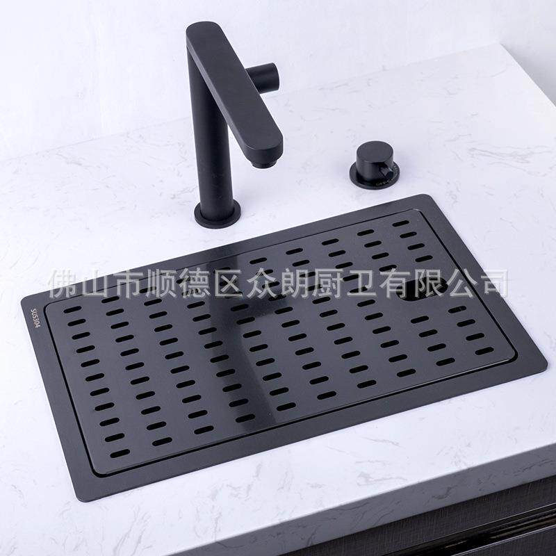 304不锈钢黑金刚吧台小单槽带盖板水槽支持横竖安装冰吧水槽2845