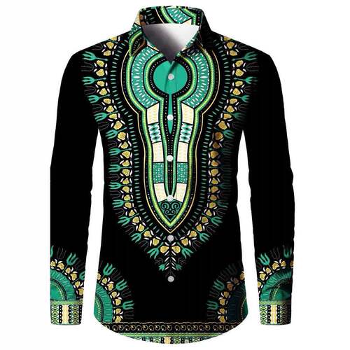 Pattern Men's Color Block Long Sleeve Button Up Shirt