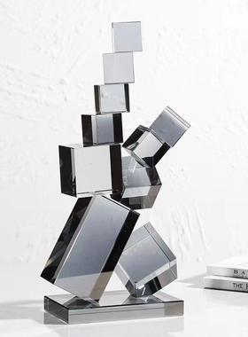 现代创意简约落地雕塑水晶几何摆件客厅玄关样板间装饰品客厅饰