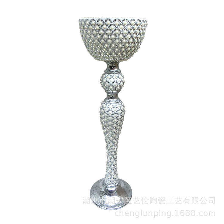 酒店花瓶花玻璃钢装饰品月光欧式地大干花插花器花盆落杯客厅摆件