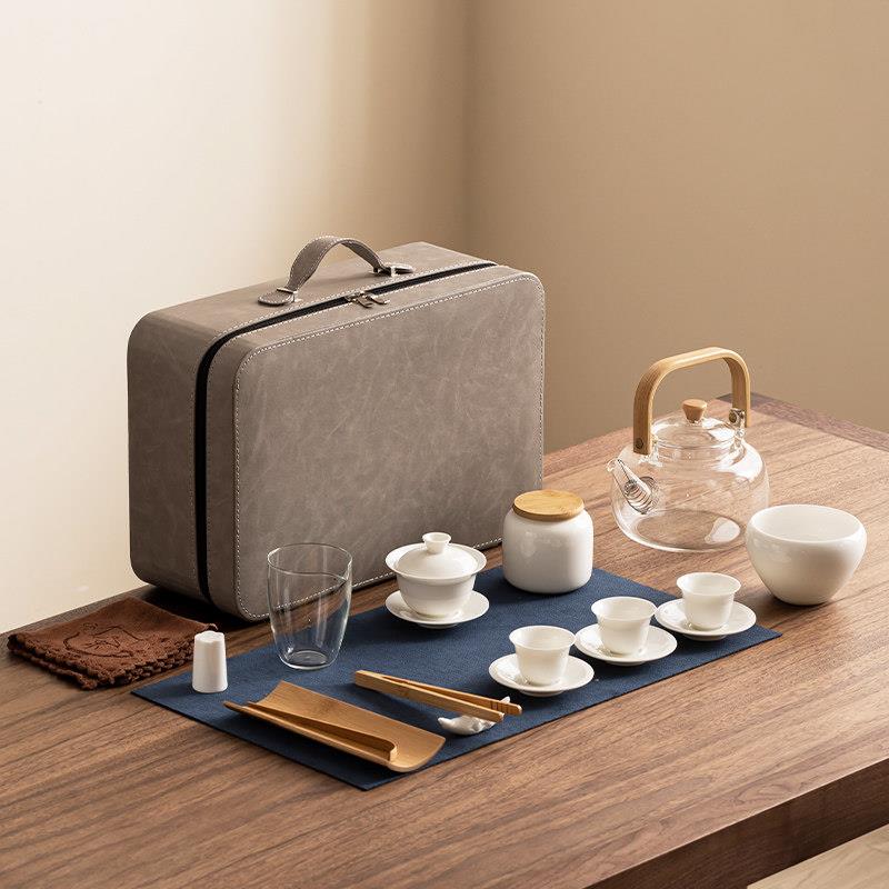 茶艺教学培训茶具套组带壶整套德化白瓷功夫茶具陶瓷盖碗泡茶旅行
