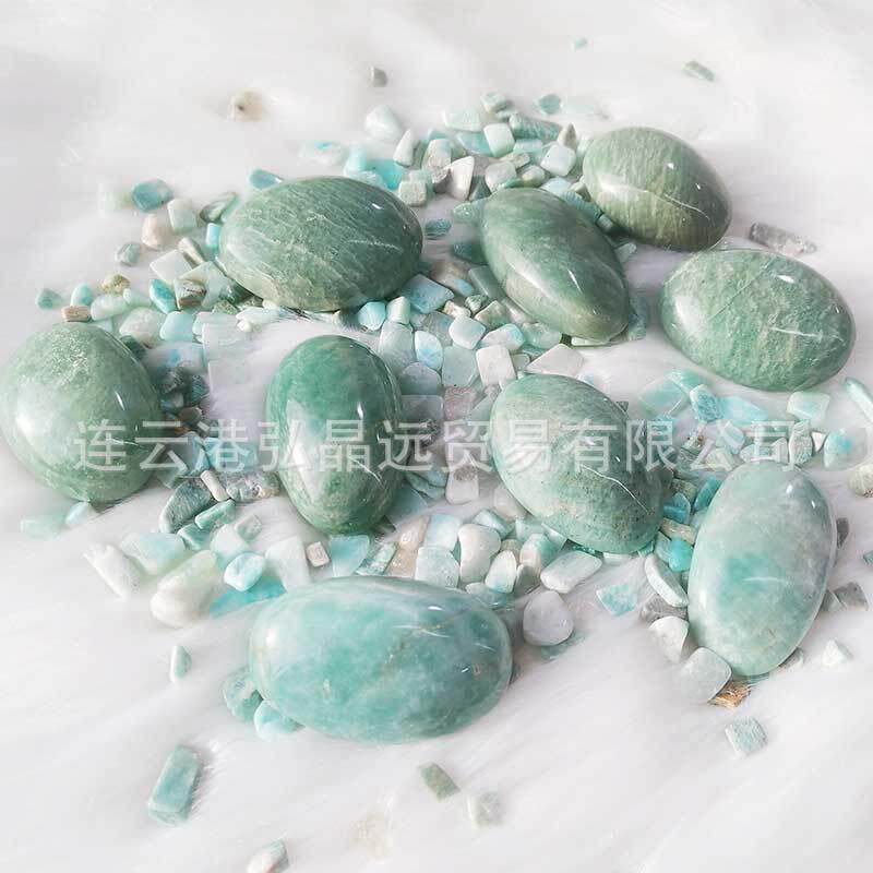 弘晶远水晶 天然天河石把玩 亚马逊石手把件 水晶把玩矿物原石