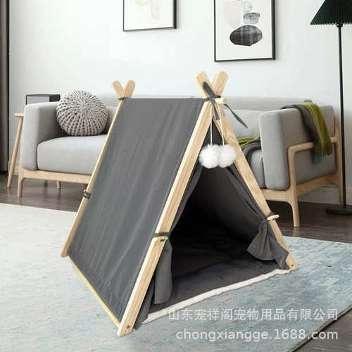 现货宠物帐篷热销猫咪窝半封闭安全感猫产房木质三角框架猫屋
