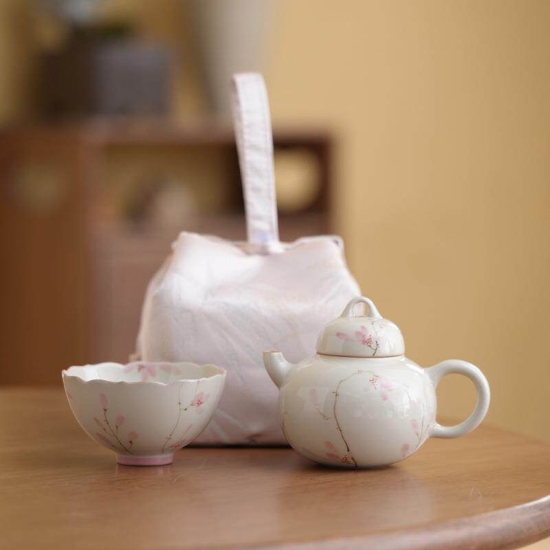 冰台手绘蝴蝶兰茶壶单壶家用一壶一杯便携式一人喝茶布包小套装