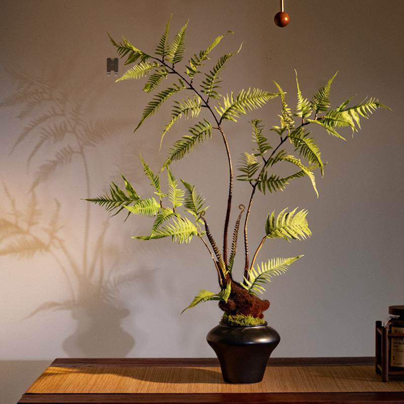红磷蕨仿真绿植高级古风新中式茶室装饰假花禅意玄关摆件小型盆景