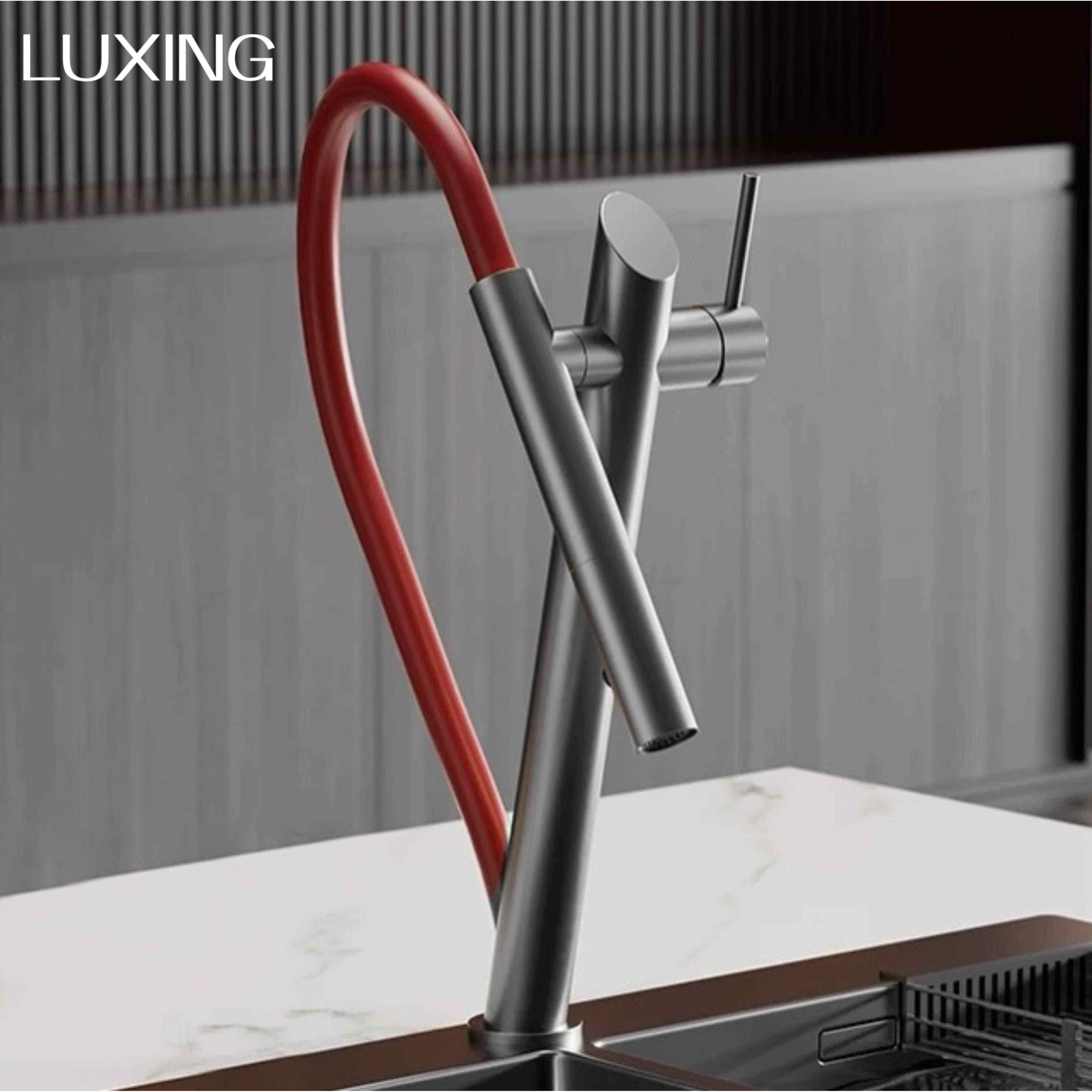 欧美黑红色抽拉厨房龙头洗菜盆洗碗池水龙头水槽全铜万向旋转龙头,家装主材,厨房龙头,淘宝优惠券,粉丝福利购,淘宝优惠卷