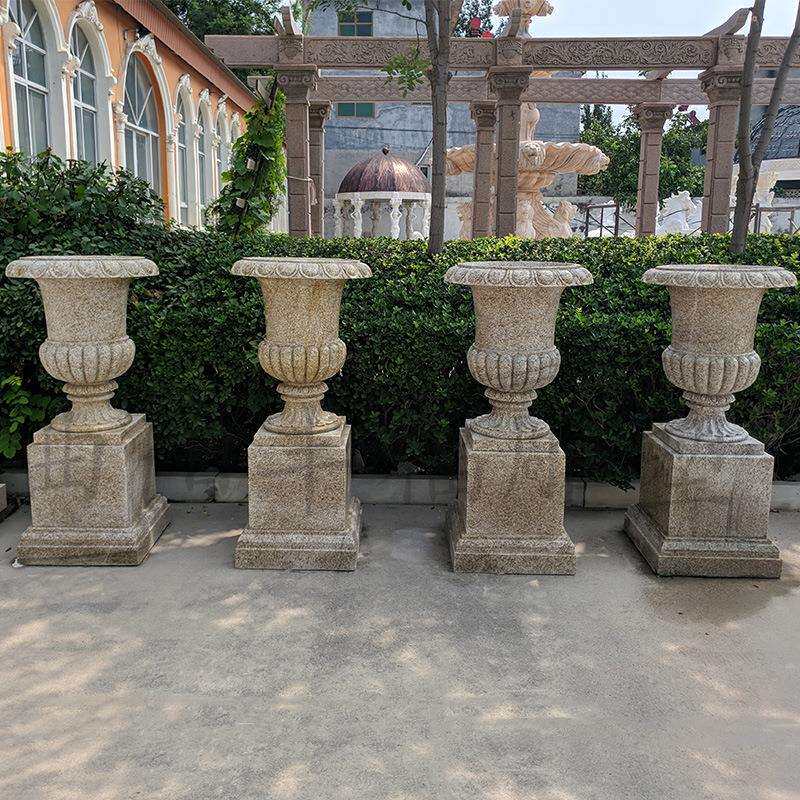 石材花盆 园林园艺装饰大理石雕刻花钵 公园景观落地石雕花钵摆件
