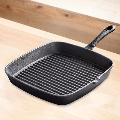 Cast Iron Household Square Stripes Frying Steak Pan