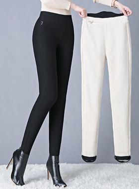 中年羊羔绒女冬季东外腰穿高EYX护绗缝打北底弹裤加绒加厚护膝保