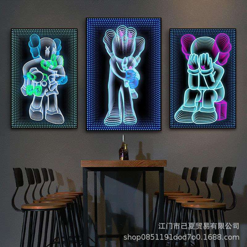 kaws公仔霓虹灯挂画酒吧电竞房间KTV装饰画潮流芝麻街 LED发光画