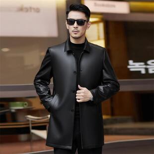简约防风 KJ冬新款 男高定绵羊皮真皮皮衣中款 领皮风翻衣秋长8705