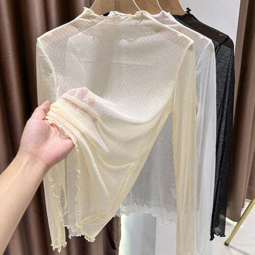 Lace Mesh Long Sleeve Top Inner Layer Outer Wear