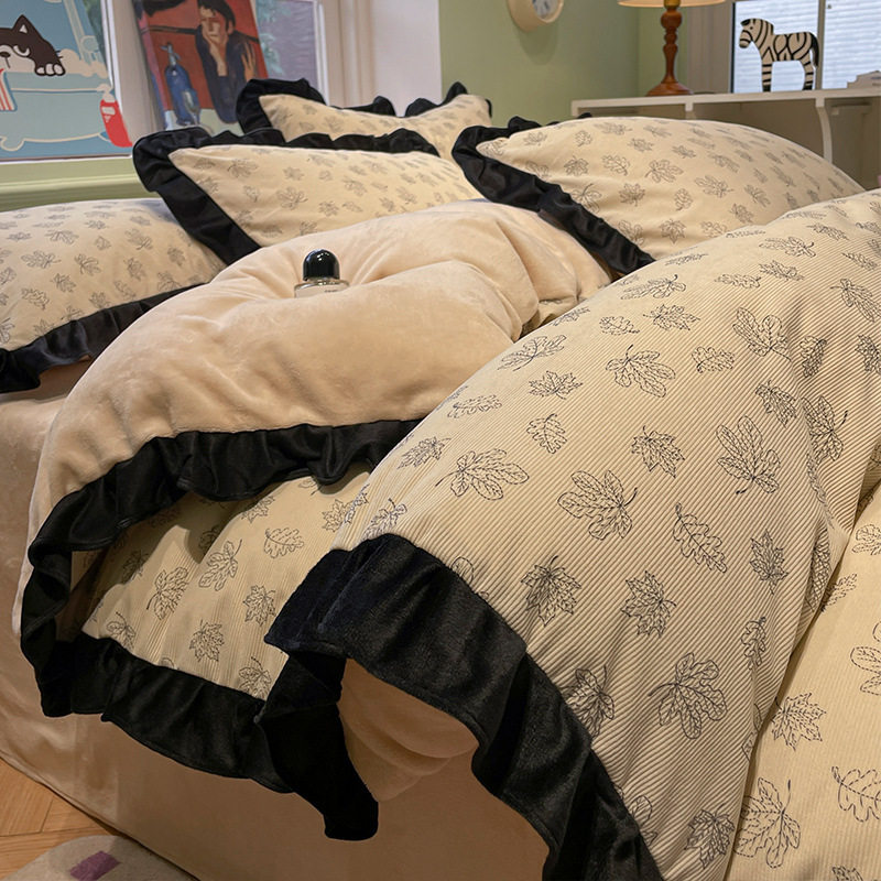 法式灯芯绒被套单件冬季加厚花边牛奶绒被罩宿舍单人珊瑚绒被套,床上用品,学生床品套件,淘宝优惠券,粉丝福利购,淘宝优惠卷