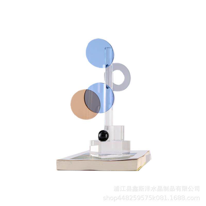 现代高级办公室桌面彩色水晶摆件立体几何装饰品酒柜电视柜艺术品