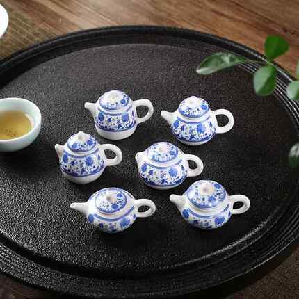 茶宠小摆件迷你青花小茶壶袖珍指尖壶茶玩功夫茶具家居小装饰把把