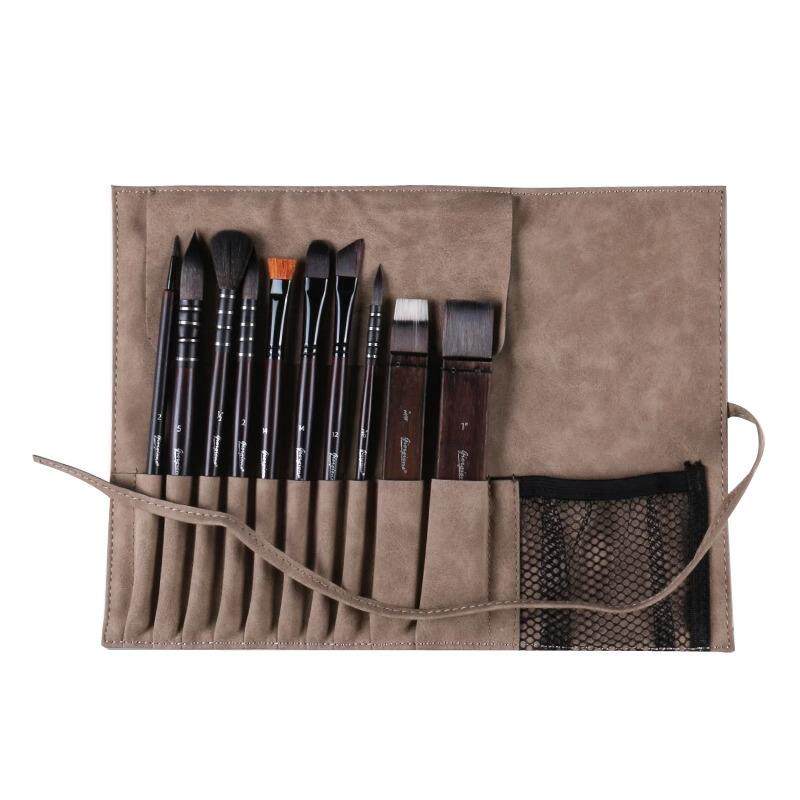 水彩画笔仿支尼龙乔尔乔内灰鼠毛新手绒布套装画笔10笔袋套装毛