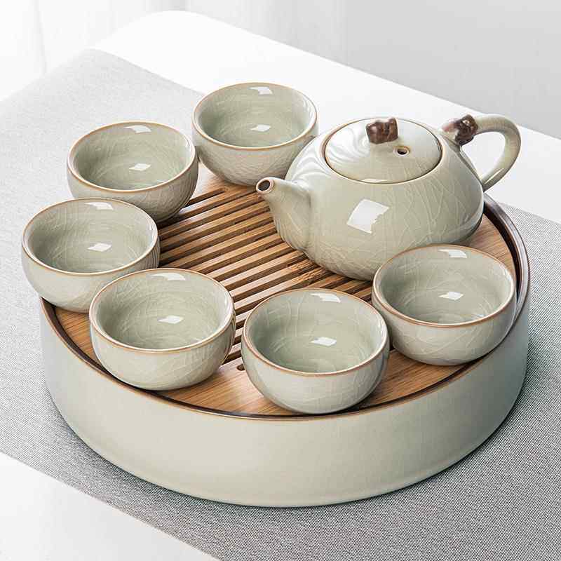 正品汝窑具套组家用轻2奢功夫泡茶茶盘中壶式高档小套茶喝茶杯205