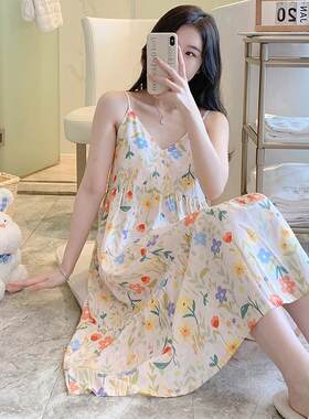 棉绸睡裙女夏季薄款高级感吊带长裙学生孕妇可外穿夏天家居服