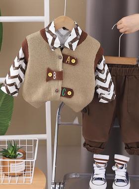 英国next road男童春秋套装2025新款儿童毛衣马甲宝宝长袖三件套