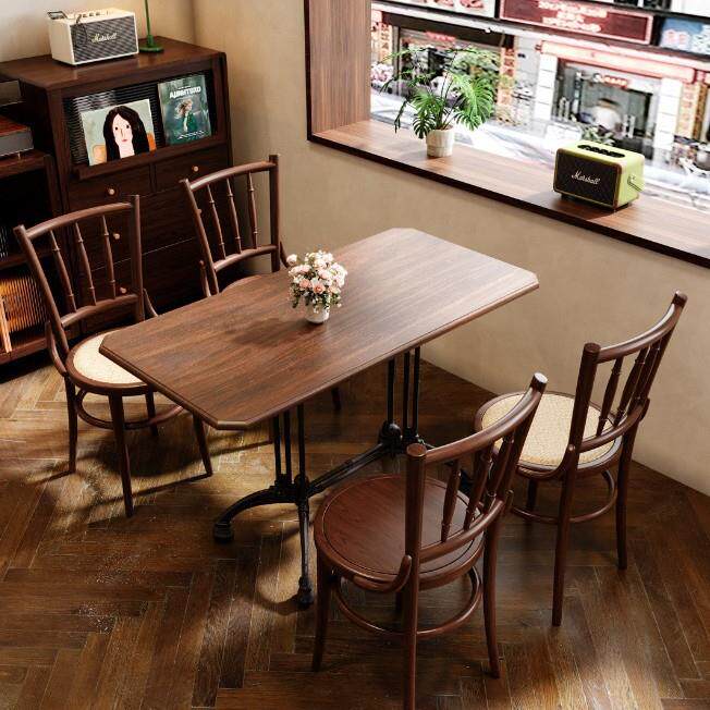 复古实木咖啡厅桌椅烘培甜品店椅子融合西餐厅清酒吧餐饮桌椅组合