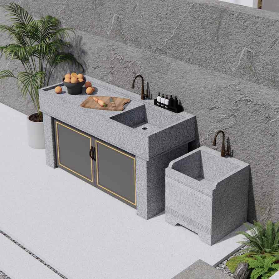 6R大理石洗衣池一体台盆农村水池阳台洗手池带搓衣板户外庭院单水