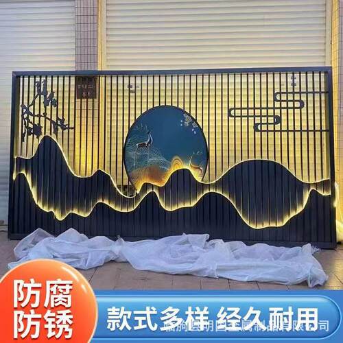 酒店售楼部户外园林假山造型背景墙格栅隔断白色不锈钢山峦屏风