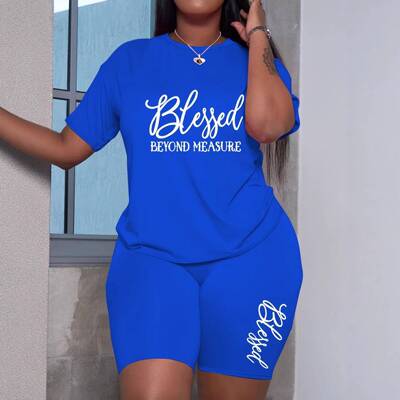 Ladies Casual Short-Sleeved Shorts Two-Piece Set, Blessed