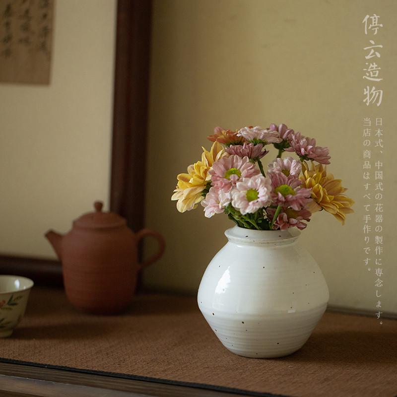 侘寂风粗陶花瓶景德镇手工陶罐复古陶瓷花器中式禅意插花日式摆件