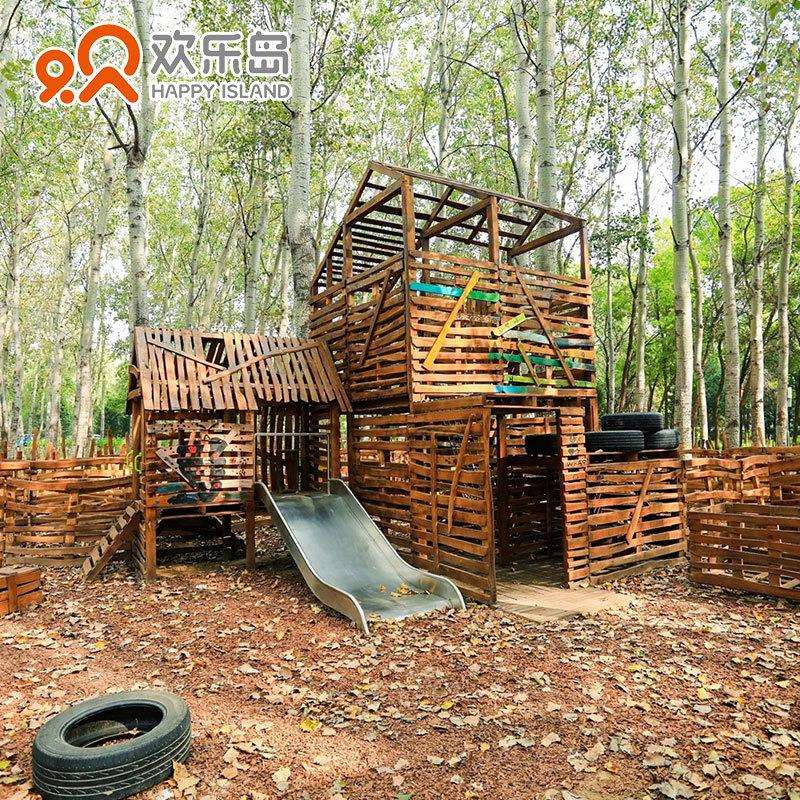丛林绳网主题乐园设计木质游乐设备厂家儿童不锈钢滑梯树上蹦床