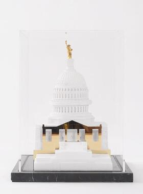 现代简约建筑模型树脂摆件创意客厅玄关书桌亚克力罩家居软装饰品