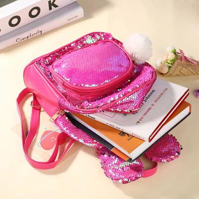 Fashion Sequins Backpack Cute Rabbit Ears School Bags for Gi