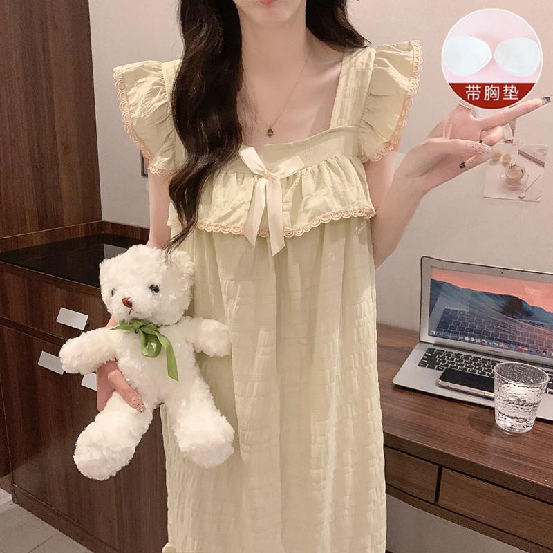 公主风带胸垫睡裙女夏季2026新款1/4吋套筒扳手袖吊带绿色夏天薄