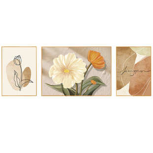 感高质墙壁砂挂画 客厅奶油发三联画岩画背景颗粒装饰画风沙花卉