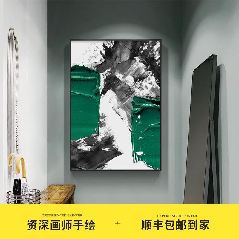 纯手绘立体抽象成品轻奢油画现代装饰画走廊壁画过道玄关竖版挂画
