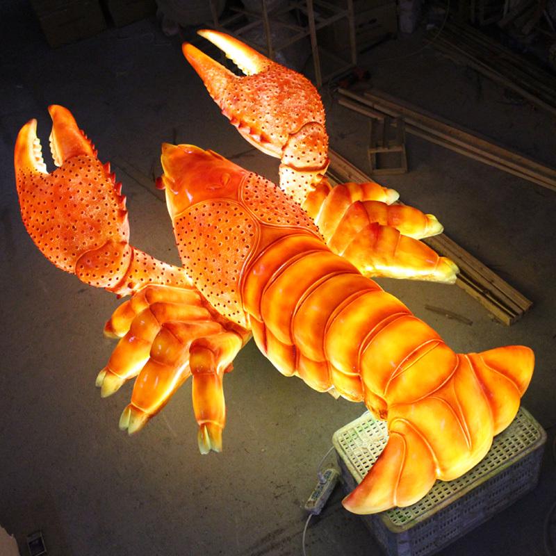 户外发光摆件挂件灯模型螃蟹玻璃钢亮化造景装饰品雕塑仿龙虾真大