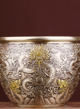 纯铜龙纹缸聚宝盆摆件家居办公室装饰品聚财摆设公司乔迁开业礼品