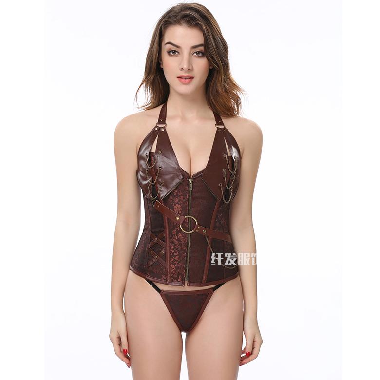 新款直销欧美皮衣制服钢骨金属朋克束腰束身衣女王范演出戏服宫廷