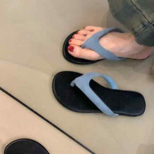 一脚蹬百搭平底鞋女外穿夏季人字拖百搭舒适度假风沙滩鞋