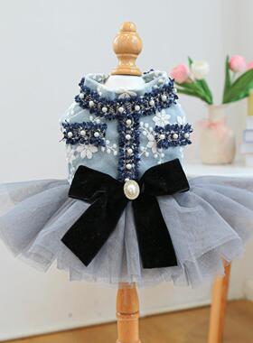 PETCIRCLE宠物圈 宠物衣服狗狗猫猫服装服饰春秋装灰蓝香风裙