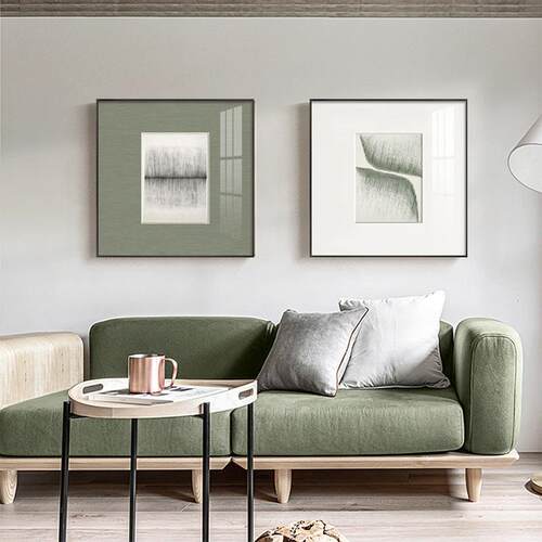 如茵 现代简约抽象装饰画客厅样板房挂画绿色极简卡纸餐厅壁画