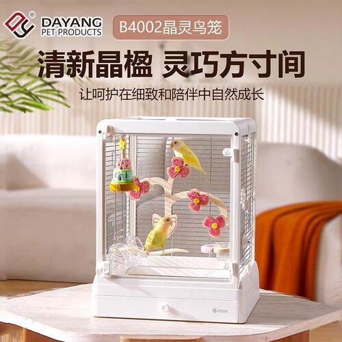 达洋鸟笼B4002全景不锈钢玻璃鸟笼家用豪华鹦鹉笼子虎皮牡丹文鸟