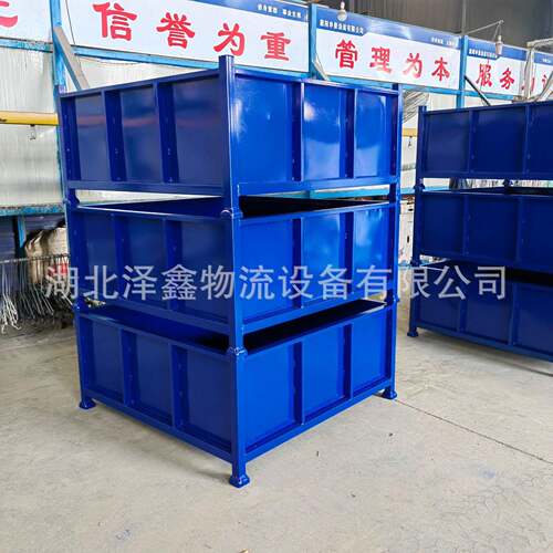 山东厂家可定周转箱铁皮料箱折叠堆垛周转箱金属铁框重型吊装箱