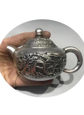铜仿古铜器兰花渡银龙茶壶酒壶手把壶家居功夫茶道装饰工艺摆件
