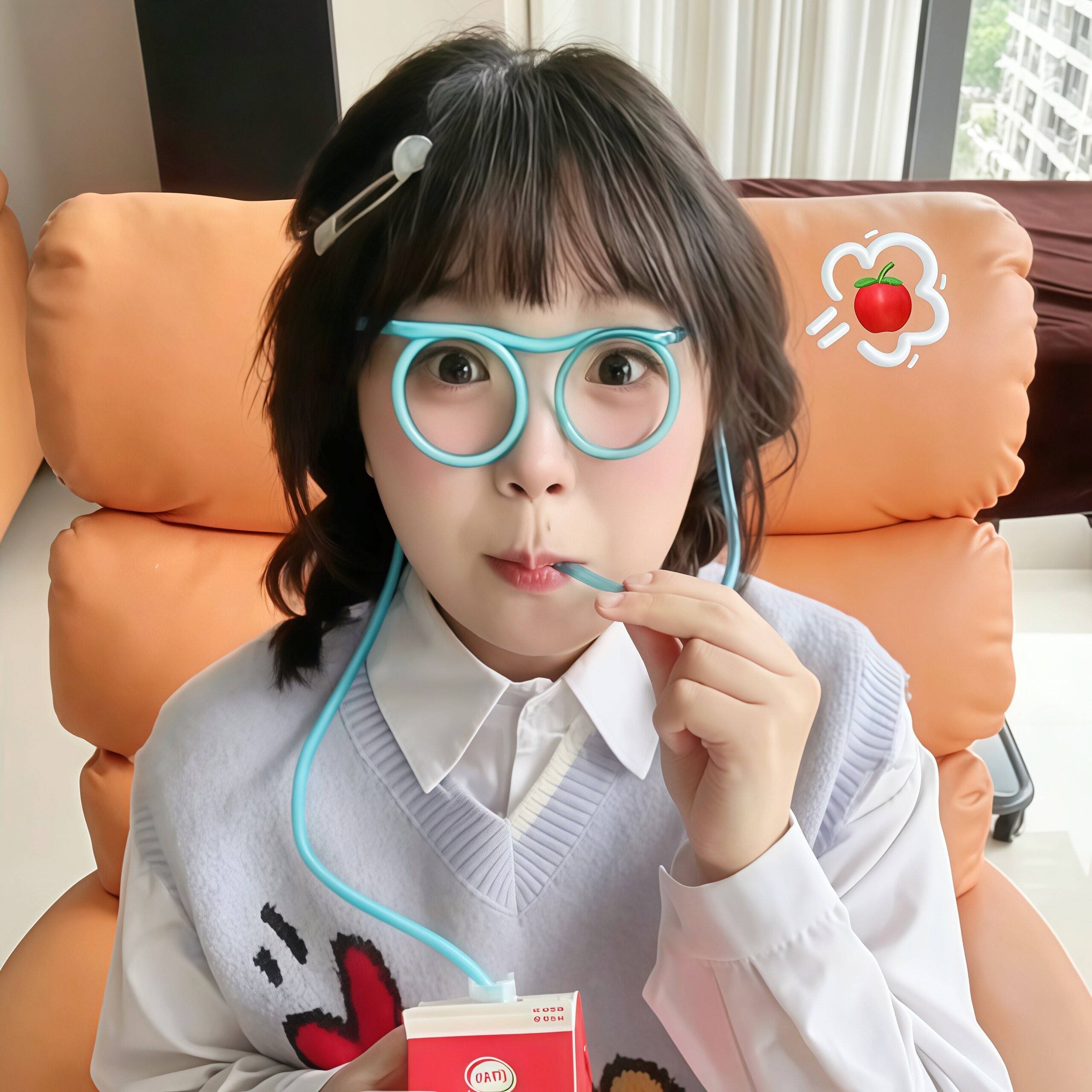 【懒人骗水神器拍】眼镜管食品级儿童成人喝饮吸料牛奶可爱照神器