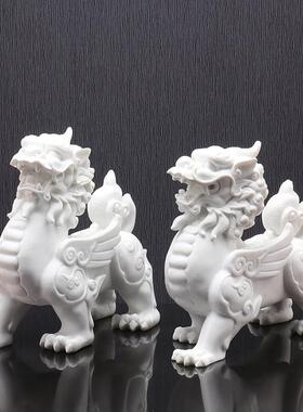 新中式创意麒麟招财狮子摆件一对客厅桌面办公室风水玄关软装饰品