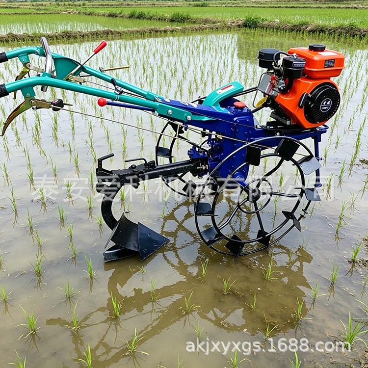 贵州水田微耕机170型汽油机168柴油机开沟犁铁轮手扶三档犁地机