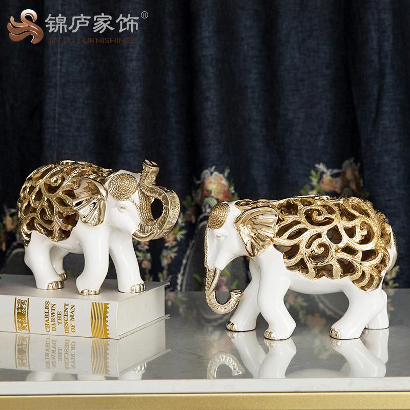 欧式动物大象家居摆件招财送礼电视柜客厅酒柜工艺金色装饰品