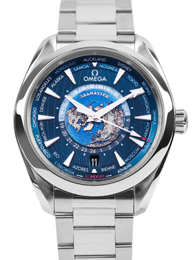 限量款世界时[9.8新]欧米茄海马自动机械男表220.10.43.22.03.001