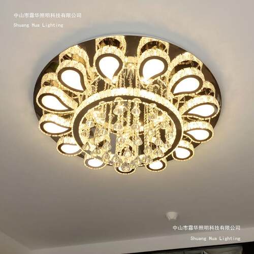 水晶灯家用圆形客厅灯餐厅卧室灯现代简约led吸顶灯轻奢大气灯具